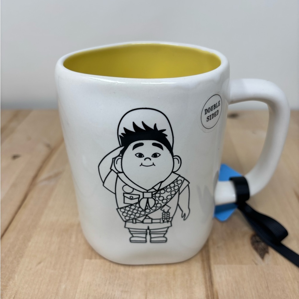Rae Dunn WILDERNESS EXPLORER Mug White Ceramic Yellow Interior Double Sided New